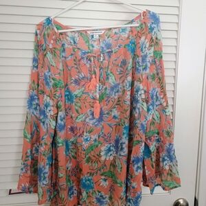 Counterparts Coral and Blue Floral Blouse